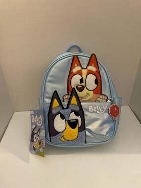 Bluey & Bingo Peeking 10.5" Blue Metallic Mini Backpack with 3D Appliques